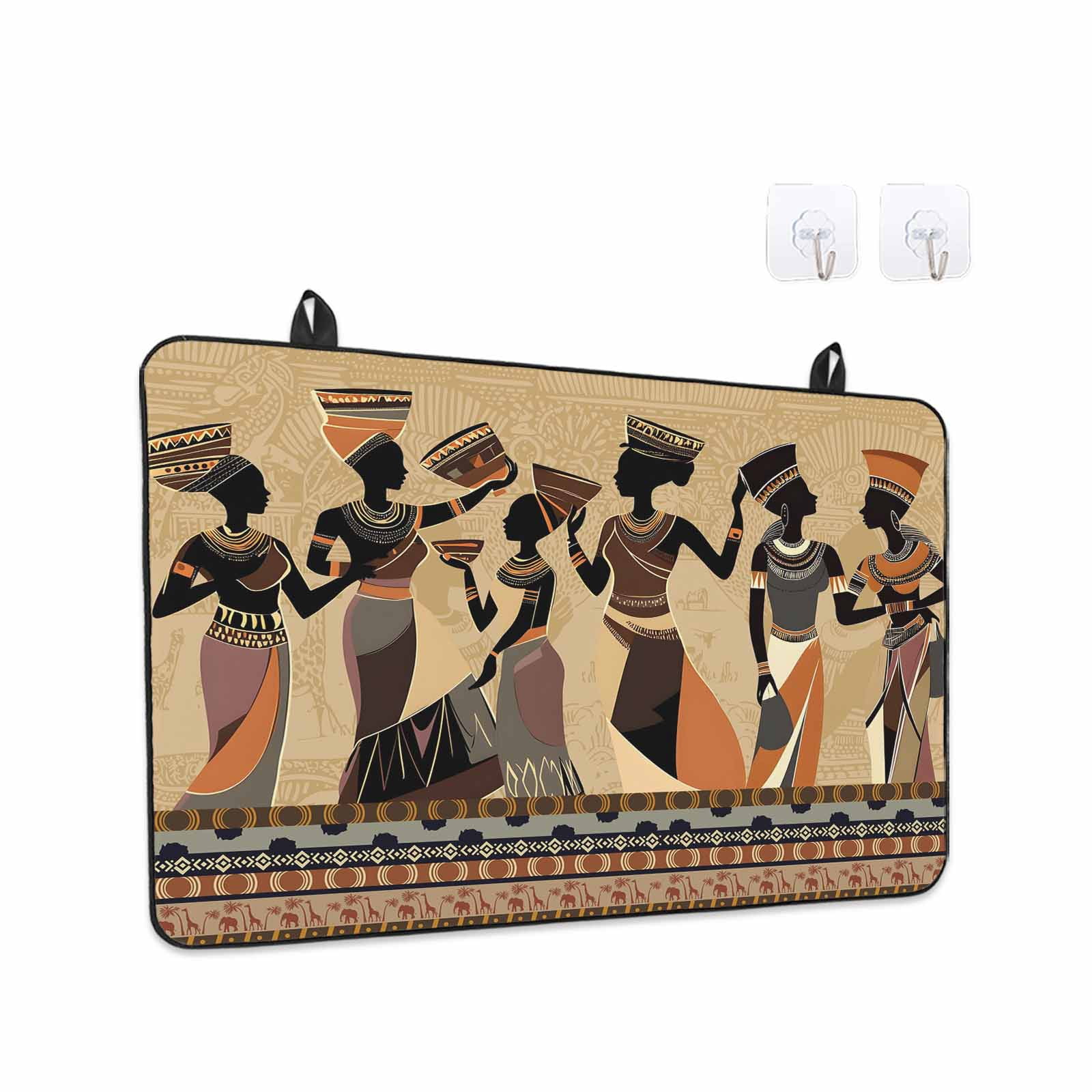 African Women Stove Top Cover for Electric Stove, Heat-proof & Non Slip Glass Top Stove Cover Protector, Black Girl Retro Ethnic Ancient Tradition Kitchen Flat Cooktop Rubber Mat 24x21 Inches