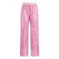 thumbnail image 3 of Jhaoyu Kids Girls Glitter Sequin Elastic Waist Bell Bottom Pants Hip Hop Performance Disco Party Pink 12, 3 of 7