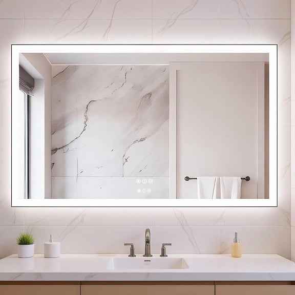 Resenkos 60x36 Inch Oversized Rectangle LED Bathroom Mirror - Solid Black Metal Frame, Statement Piece with Reliable Lighting, Black​