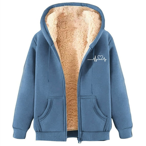 Riecok Fleece Lined Jacket Women Long Sleeve Hooded Jackets Zip Up Coats with Pockets Casual Trendy Outerwear