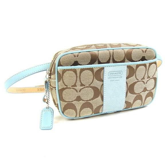 Pre-Owned Coach Waist Bag Signature Khaki Light Blue Canvas Leather Hip Pouch Body Women's COACH