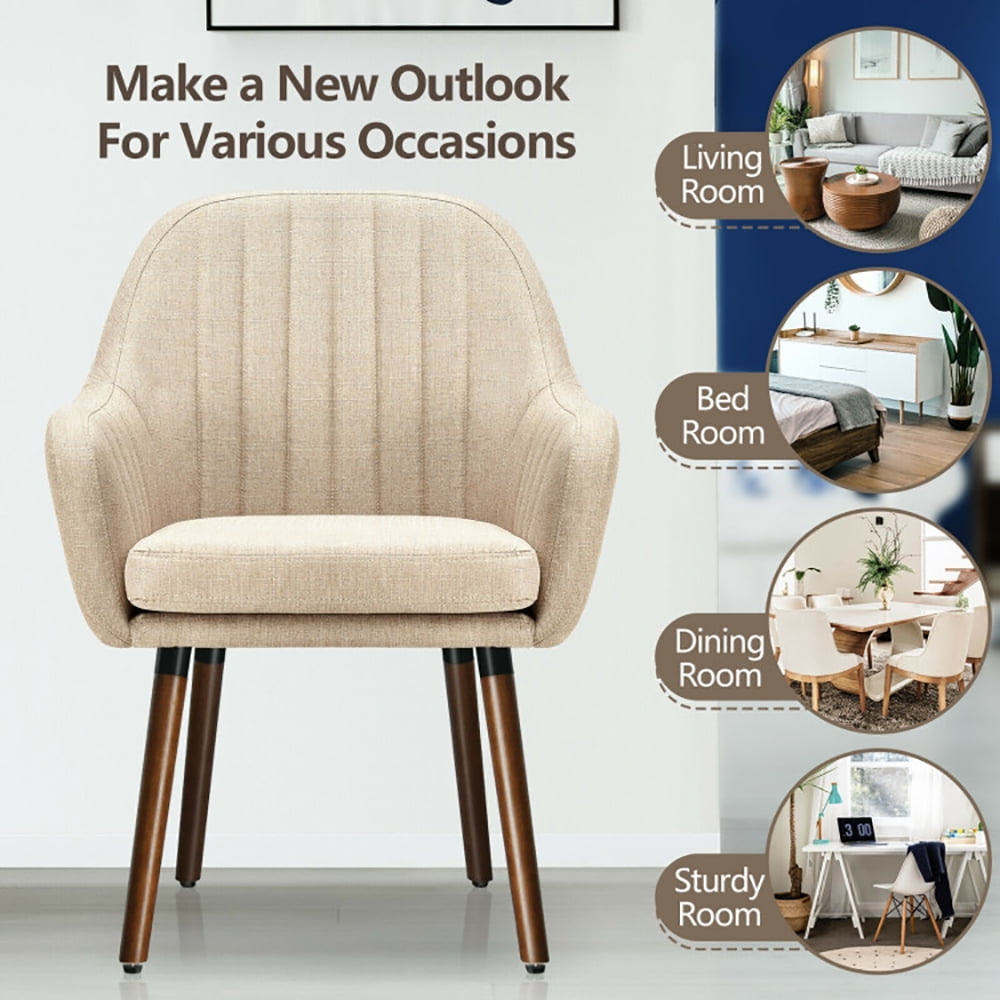Finihen Modern Living Dining Room Accent Arm Chairs, Fabric Upholstered Accent Chairs with Wooden Legs, Set of 2, for Bedroom, Living Room, Beige Finihen Modern Living Dining Room Accent Arm Chairs, Fabric Upholstered Accent Chairs with Wooden Legs, Set of 2, for Bedroom, Living Room, Beige