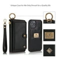 thumbnail image 3 of Dteck Wallet Case Compatible with iPhone 12 / iPhone 12 Pro 6.1 inch, 2 in 1 Leather Zipper Purse Large Capacity 14 Card Slots Detachable Magnetic Phone Cover with Wrist Band, Black, 3 of 10