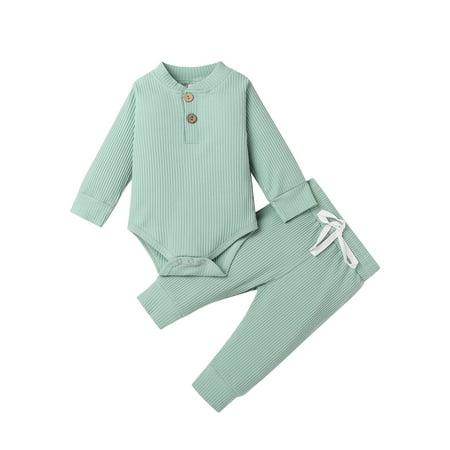 

Fullvigor Newborn Baby Boy Girl Ribbed Romper and Pants Outfits Set 2PCS