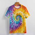 thumbnail image 3 of Colorful Swirls Tie-dye Womens Tops Women's Fashion Casual Short Sleeve Flower Print Round Neck Pullover Top Blouse, 3 of 6