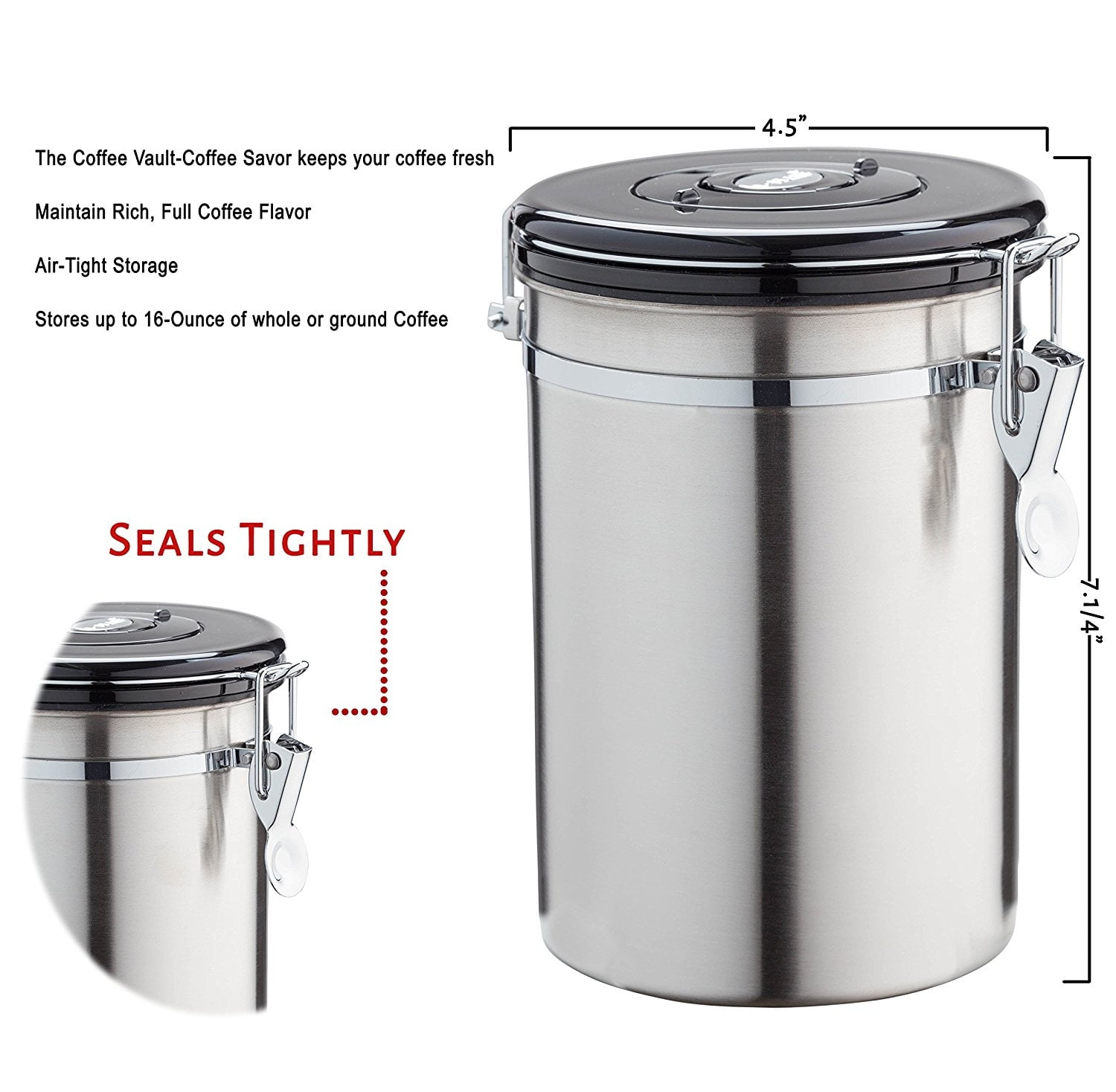 16 oz Stainless Steel Airtight Canister Coffee Vault Storage Container