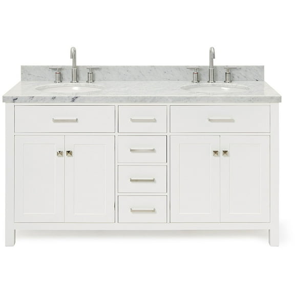Ariel H061dcwovo Bristol 60" Thick Carrara Marble Vanity Top - White