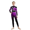thumbnail image 1 of TiaoBug Girls Full Body Unitard Long Sleeve Gymnastics Leotard Rhinestones Patchwork Ballet Dance Costume Purple 6, 1 of 5