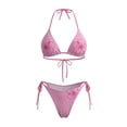 thumbnail image 2 of Deago Women's Triangle Halter String Bikini Set Two Piece Sexy Thong Tie Side Bottom Swimsuit Bathing Suit Swimwear (Pink, L), 2 of 8
