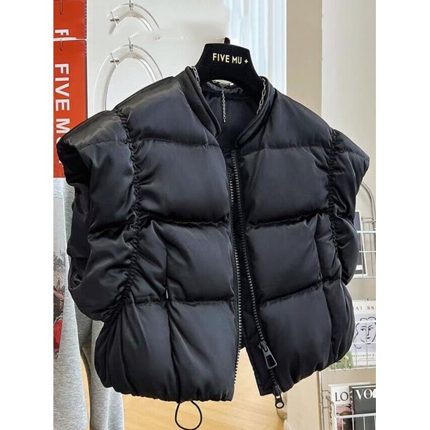 Chaleco Corto con cuello alto y bolsillos delanteros, Abrigo acolchado sin mangas con cremallera, ropa de abrigo, invierno y otoño, 2024
