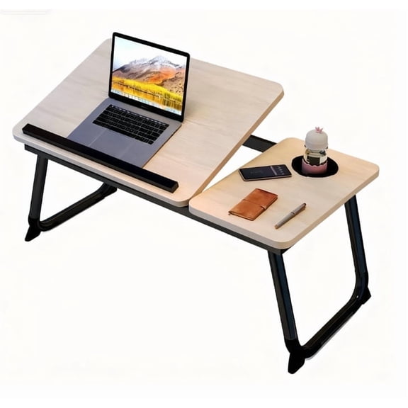 LapEasy Laptop Desk for Bed or Couch, Folding Bed Tray with Cup Holder, Portable Legs Desk for Working Reading Writing Breakfast, Laptop Stand for Bed (White Maple)