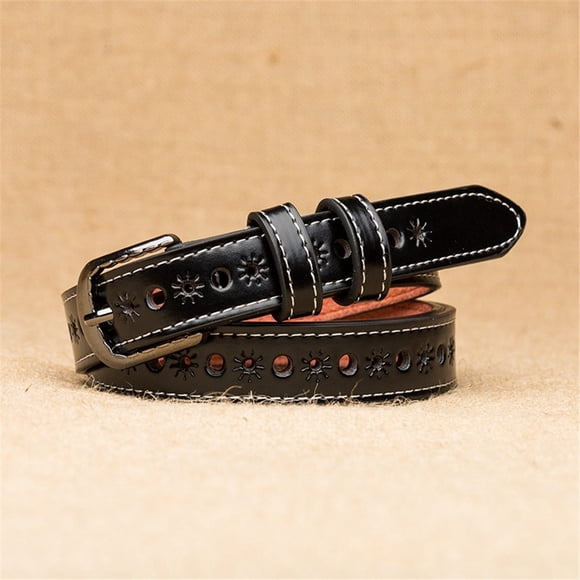 Tittly Leather Belt Belts for Women Fashion Ladies Men Leather Belts Jeans Belt Hollow Lesisure Belts Running Belt Western Belts Black One Size