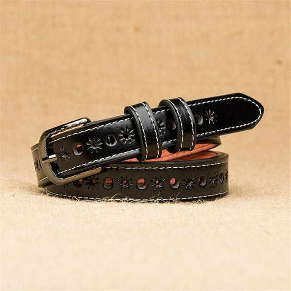 Tittly Leather Belt Belts for Women Fashion Ladies Men Leather Belts Jeans Belt Hollow Lesisure Belts Running Belt Western Belts Black One Size