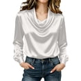 thumbnail image 2 of ChaoHeng Women's Loose Fit Cotton Long Sleeve Shirts Cowl Drape Neck Relaxed Casual Transitional Top White XXL, 2 of 9