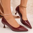 thumbnail image 4 of Miluxas Women's Patent Leather Kitten Heel Dress Pumps Closed Pointed Toe Slip On Mid Heels Business office Daily Low Top Casual Pumps Wine 6.5(38), 4 of 9