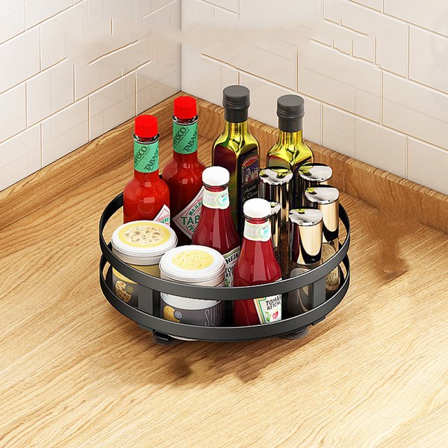 Especiero giratorio de 360° de acero inoxidable negro Elegante estante de cocina de pie para encimera Práctico especiero Especiero para almacenar tarros y especias Vhermosa