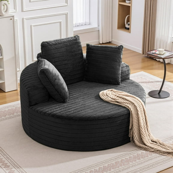 ATHOPE 59" Oversized Chaise Lounge Chair Indoor, Upholstered Plush Deep Seat Cloud Couch with Pillows, Modern Sleeper Sofa for Living Room, Bedroom, Small Space, No Assembly Required, Black