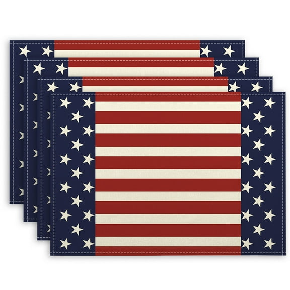WozhuoToy 4PC Placemats Independence Day Flag Placemats Home Kitchen Insulated Linen Western Placemats