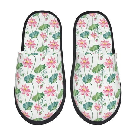 Balery Lotus Flower Slient Indoor Furry Fleece Comfort House Shoes Soft Non-Slip Home Shoes Cotton slippers House Slippers-- Medium