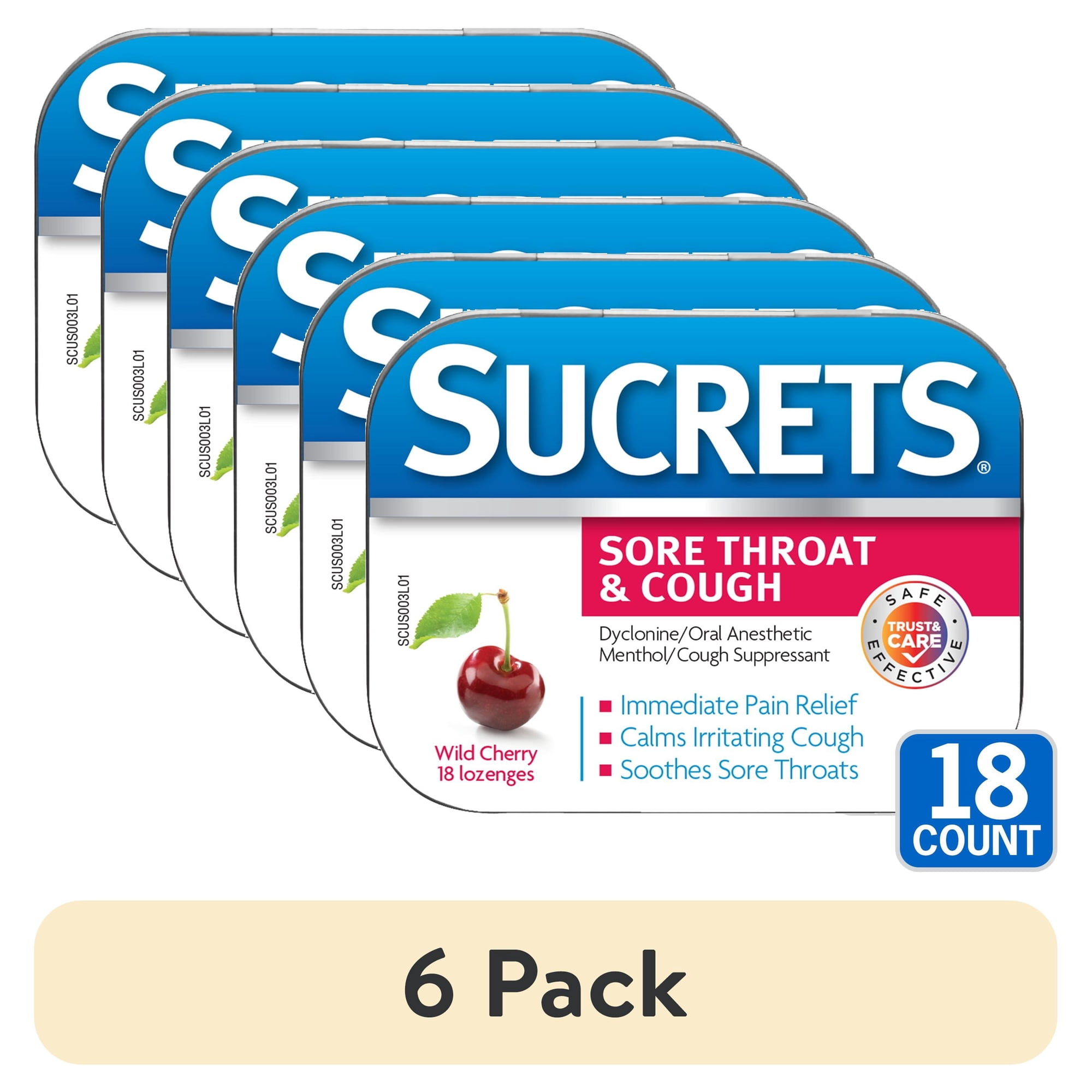 (6 pack) Sucrets Sore Throat Lozenges, Wild Cherry Flavor, 18 Count