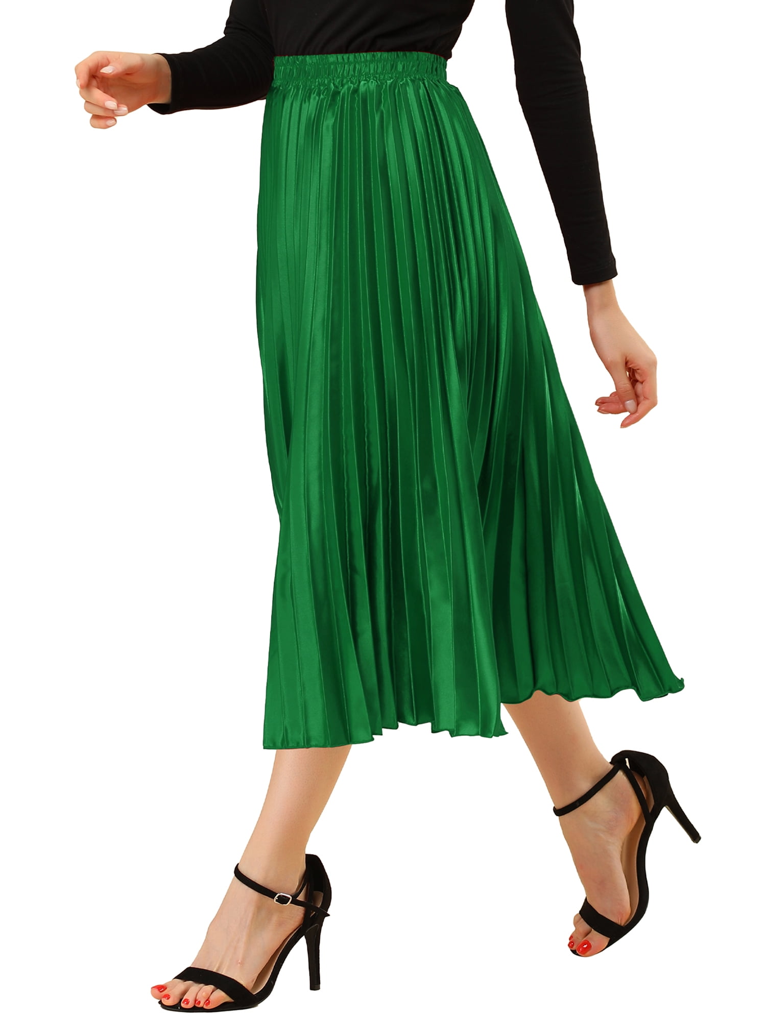 NOMADIC NOOK Women's Metallic Shiny Accordion Pleated Midi Skirt