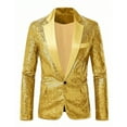 thumbnail image 2 of OHMZYZO Men's Shiny Sequin Blazer Jacket 70s Disco Sparkling Metallic Tuxedo Coat Weddings Prom Nightclubs Dress Suit Jacket, 2 of 5