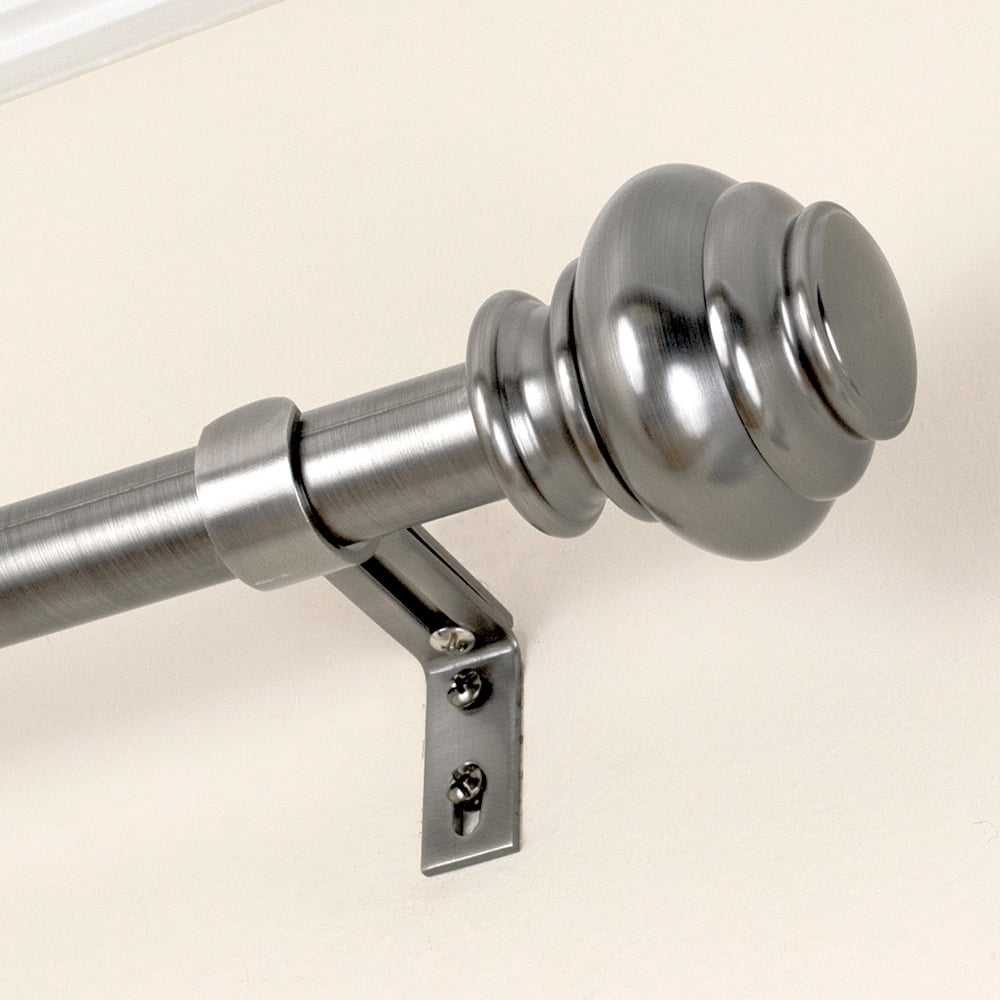 Lumino 1" Plated Pewter Somerset Knob Adjustable Single Curtain Rod Set, 42"-120"