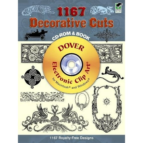 Pre-Owned Dover Electronic Clip Art: 1167 Decorative Cuts CD-ROM and Book (Paperback)