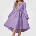 thumbnail image 2 of Teylalorva Dresses of Girls (4-13), Sweet Flowy Belted Party Dresses Crew Neck Long Sleeve Fashion Outfit Summer Occasions Purple Size 6, 2 of 6