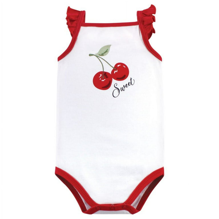 Hudson Baby Infant Girl Cotton Sleeveless Bodysuits 5pk, Cherries, 6-9  Months