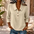 thumbnail image 6 of Summer Sales Womens Summer Tops Loose‑Fit Cotton‑Linen 3/4 Sleeve Lightweight Casual Blouse Oversized Tshirts for Women Under 12$, 6 of 6