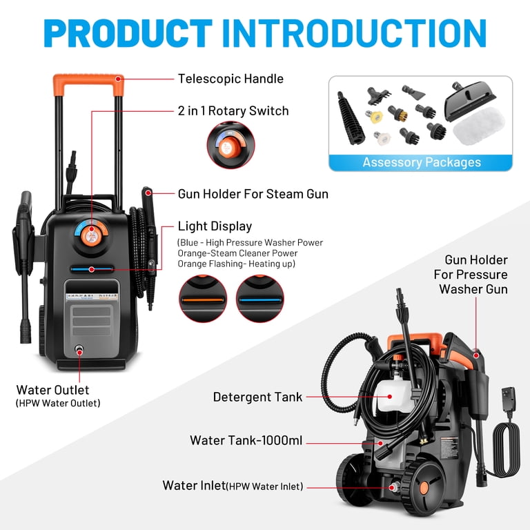 SPBTAR 2-in-1 Pressure Washer, 3000PSI 2GPM High Pressure Cleaner