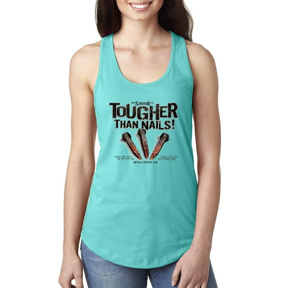 My Savior is Tougher than Nails Bible Verse | Female Inspirational/Christian Jersey Racerback Tank Top, Tahiti Blue, Small