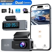 ODREY Dash Cam Front and Rear, 4K+1080P WDR Dash Camera for Cars, 4K Single Front Built-in WiFi Car Camera with G-Sensor, Super Night Vision, 64GB Card, Loop Recording, Parking Mode