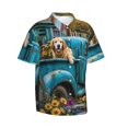 thumbnail image 2 of Daiia Vintage Pickup Sunflower Dog Hawaiian Shirt for Men Gentle Cotton Regular Short Sleeve Casual-XX-Large, 2 of 9