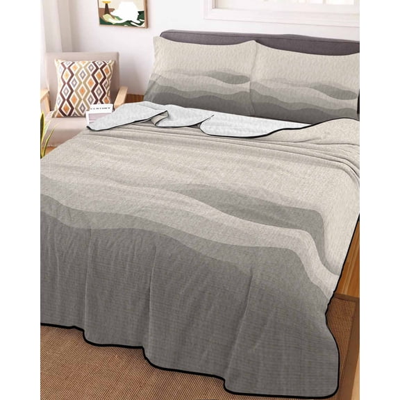 Grey Beige Ombre Queen Size Down Alternative Comforter, Lightweight Comforter Quilt Bedding Set with Pillow Shams Minimalist Ocean Waves Linen All Seasons Bed Comforter Duvet Insert 90"x96"