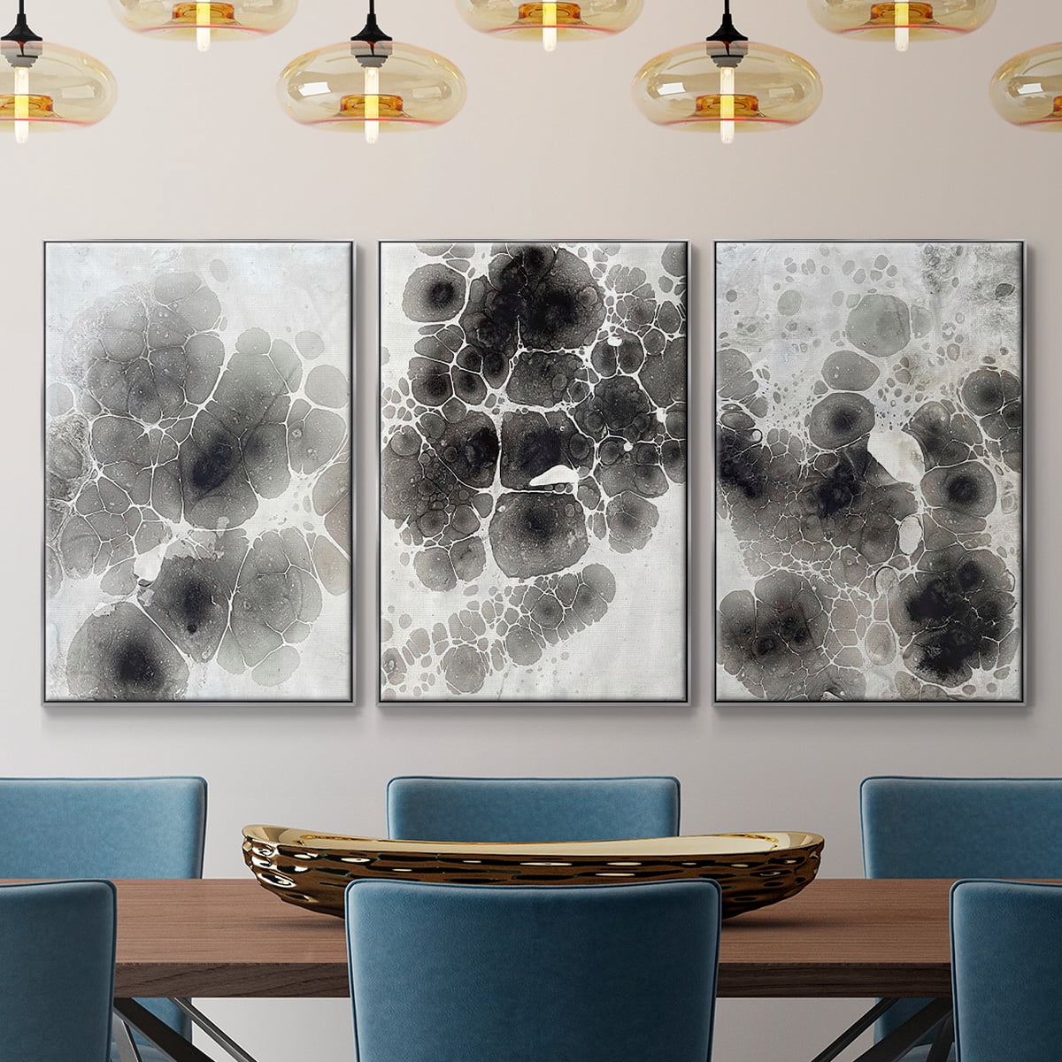 Marbling X - Framed Premium Gallery Wrapped Canvas L Frame 3 Piece Set - Ready to Hang