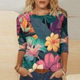 thumbnail image 5 of Women's Tops Dressy Casual Vintage Round Neck Blouse Fashion 2024 Floal Printing Summer Clothes for Teen Girls Spring Elegant Shirts 3/4 Sleeve Tunic Tops for Lady Loose Fit Flowy Red T Shirts M, 5 of 5