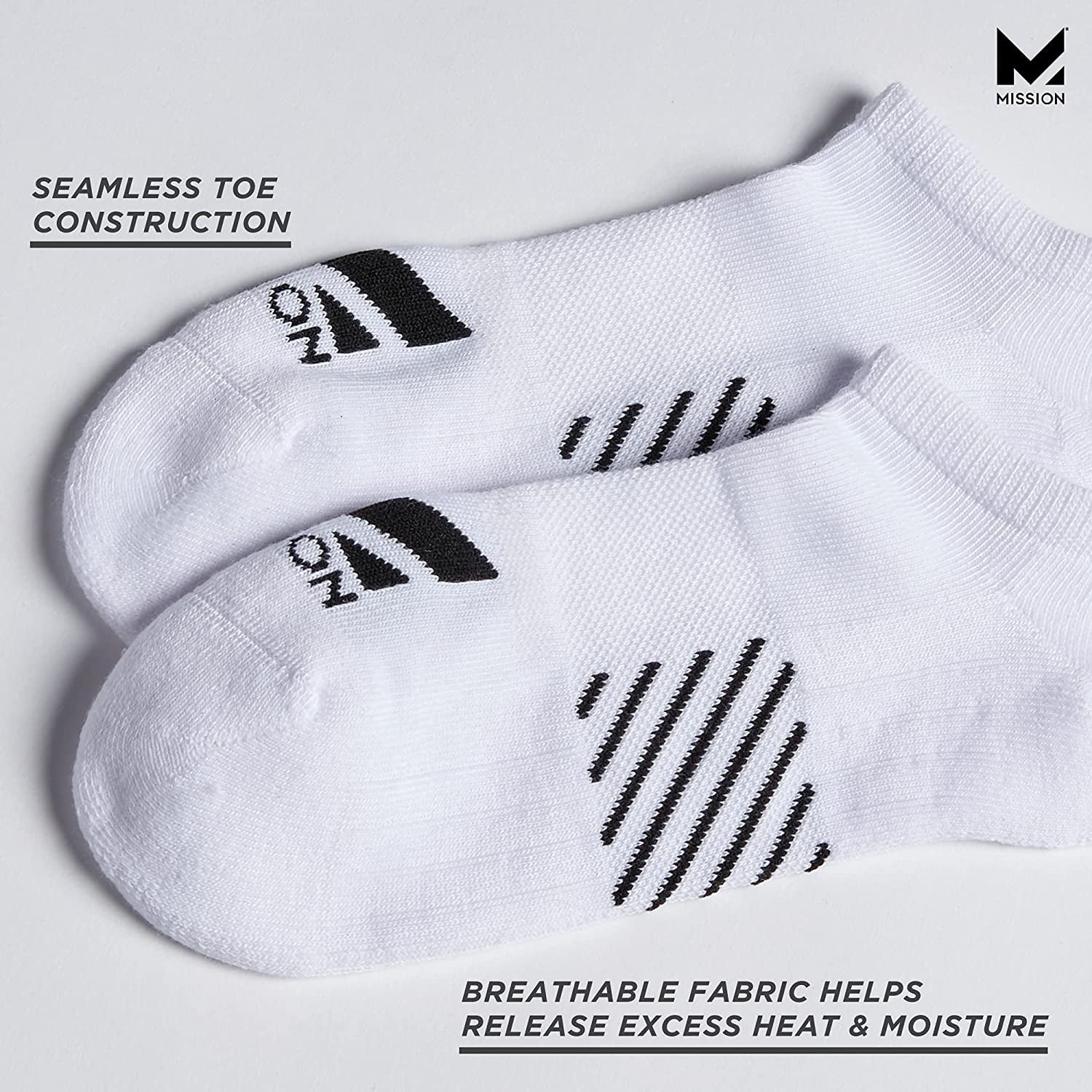 Mission Perf No Show Sock 2pk L/XL, White