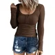 thumbnail image 3 of Tops de manga larga con cuello redondo para mujer, camiseta de viaje informal cómoda, camisetas ajustadas para mujer, empalme de botones de moda, otoño e invierno, nuevo, 3 of 5