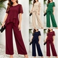 thumbnail image 7 of Purcolt Womens 2 Piece Pant Suit Dressy Casual Crew Neck Cut-out Short Sleeve Tops with Asymmetrical Hem Wide Leg Trousers Outfits for Business Work Office, 7 of 7