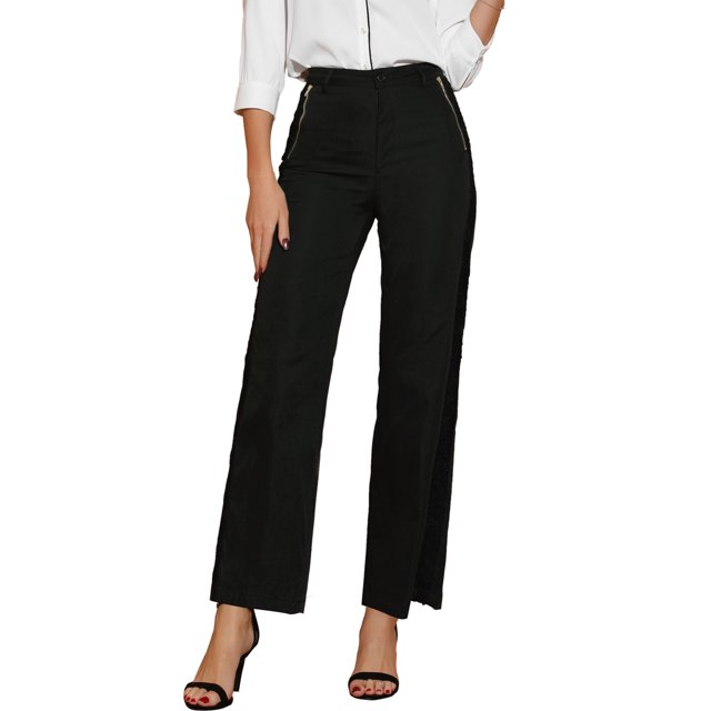 Pantalones Largos Allegra K de pierna Ancha Trabajo cintura Alta Negro M