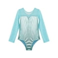 thumbnail image 3 of TiaoBug Kids Girls Shiny Metallic Mesh Patchwork Ballet Dance Leotard Long Sleeve Gymnastics Training Jumpsuit Dancewear Blue Green 10, 3 of 7