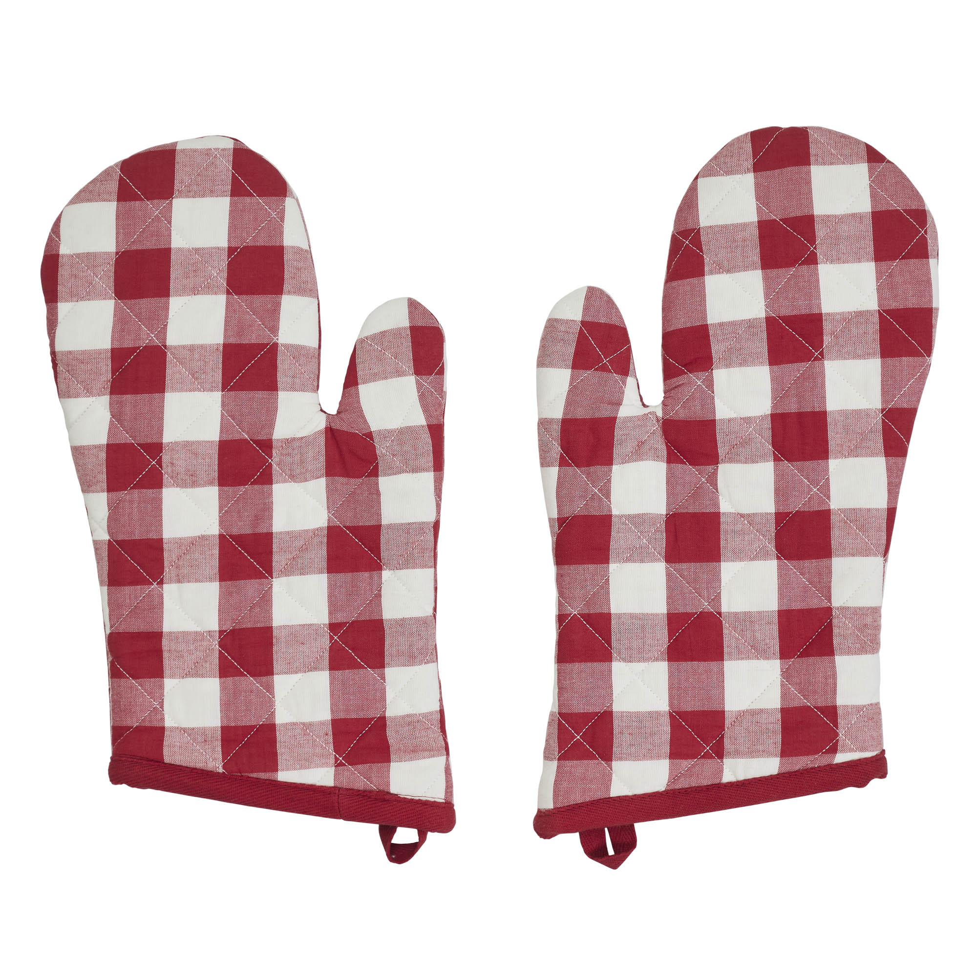 VHC Brands Cotton Oven Mitt Set of 2, Heat Resistant, Baking Glove Pot Holder, Kitchen Mitts, Annie Buffalo Check Collection, 12.5x8, Country Red