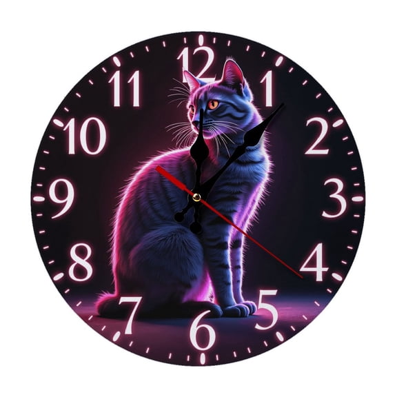 Neon Cat Animal Wall Clock 10 Inch Silent Non Ticking Round Clock Decoration for Living Room Kitchen Bedroom Bathroom Office Classroom