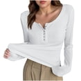 thumbnail image 2 of Ailaofu Womens Tunic Shirts Long Sleeve Henley Shapewear Tops Ribbed Knit Base Layers Slim Fit Button Down Blouse, 2 of 5