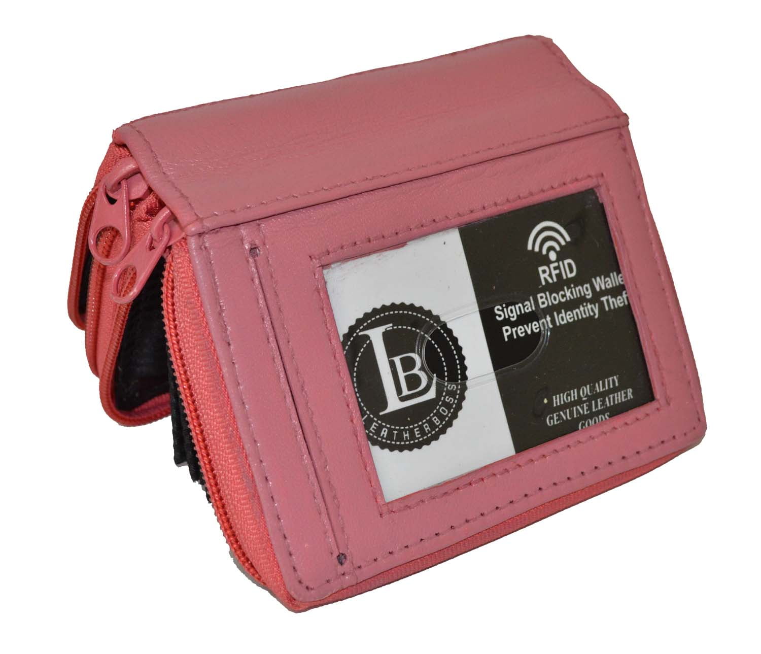 Leatherboss Leather RFID Identity Safe Double Zippered Accordion Wallet