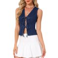 thumbnail image 4 of INSPIRE CHIC Jean Vest Top for Women V Neck Tie Front Sleeveless Waistcoat Denim Vests XS Dark Blue, 4 of 6