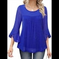 thumbnail image 3 of Blusa Elegante con Volantes para Mujer, 3/4, Cuello Redondo, Doble Capa, , Túnica. Azul XXL, 3 of 9
