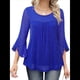thumbnail image 3 of Blusa Elegante con Volantes para Mujer, 3/4, Cuello Redondo, Doble Capa, , Túnica. Azul M, 3 of 9